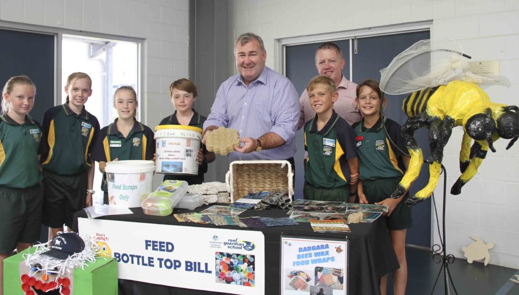 Mayor Jack Dempsey and Cr Scott Rowleson with Bargara State School Reef Guardian students