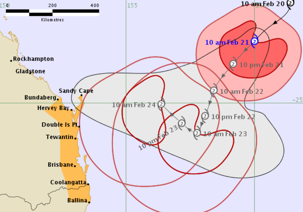 Potential impact from Tropical Cyclone Oma could occur anywhere between Bundaberg and Ballina from this weekend, according to latest modelling from the weather bureau.
