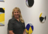 Judith Duquemin with her exhibition Geometry and Place at Bundaberg Regional Art Gallery.