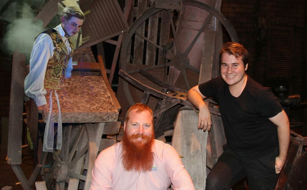 Bundaberg Regional Council staff Leonard Strub and Rhys Williams on the set of Les Miserables: council players strut stage.