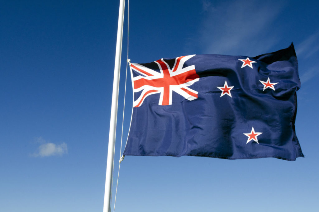 The New Zealand Flag at half mast