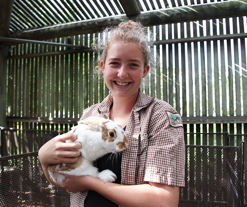 Danielle Campbell with the new additions, rabbits!