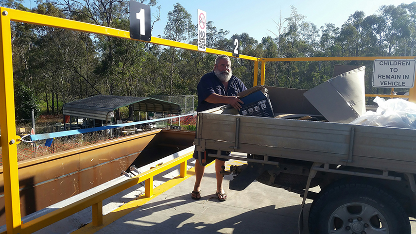 Trevor Laing is the first customer to use the upgraded transfer station at Avondale Waste Facility. 