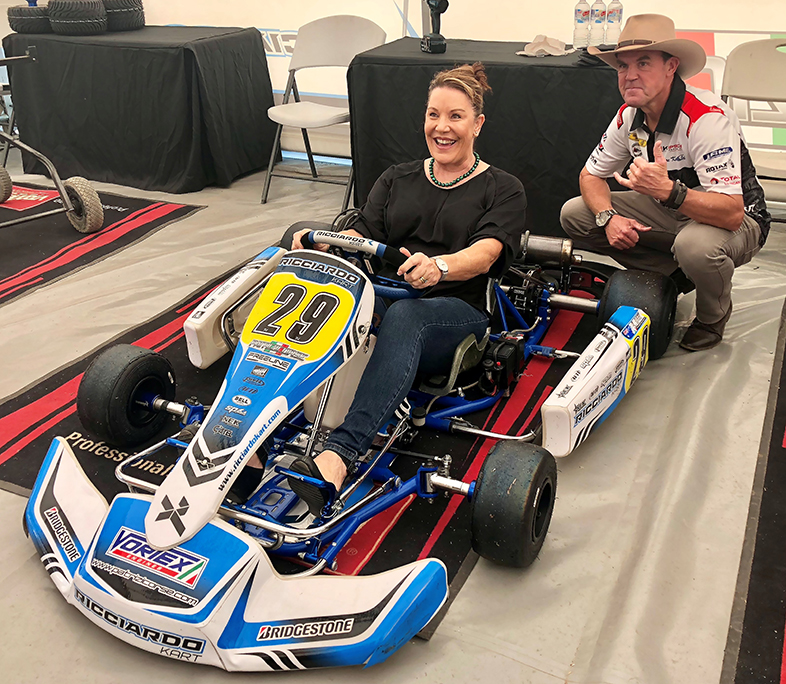 Cr Helen Blackburn has some fun at The Bundaberg 2019 Patrizicorse State Cup.