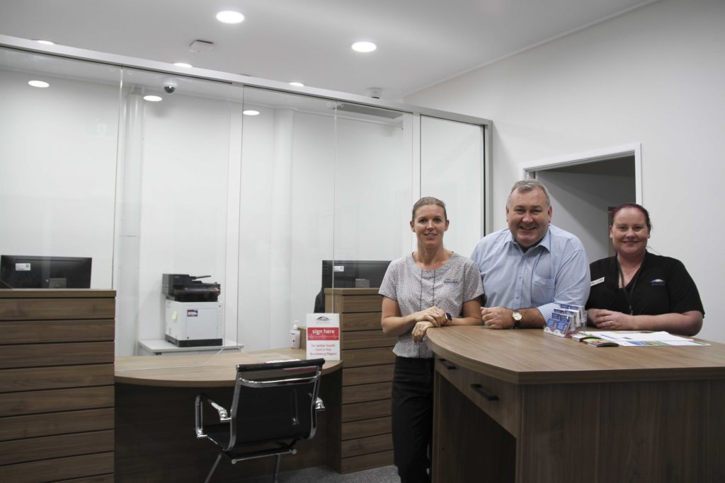 Mayor Jack Dempsey with Customer Service Officers Suzannah O'Donnell and Jasmine Kreibke at the Bargara Customer Service Centre on See St