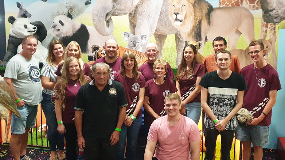 David Flack, (back fourth from left) and some of the group wearing the specially designed tree-roo t-shirts sold to raise funds