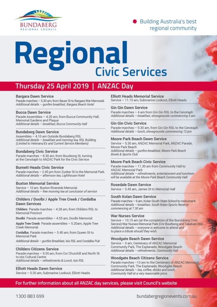 2019 Bundaberg Region Anzac Day services