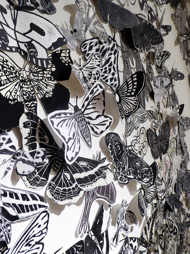 The Moth Migration Project features thousands of hand-drawn paper moths. 