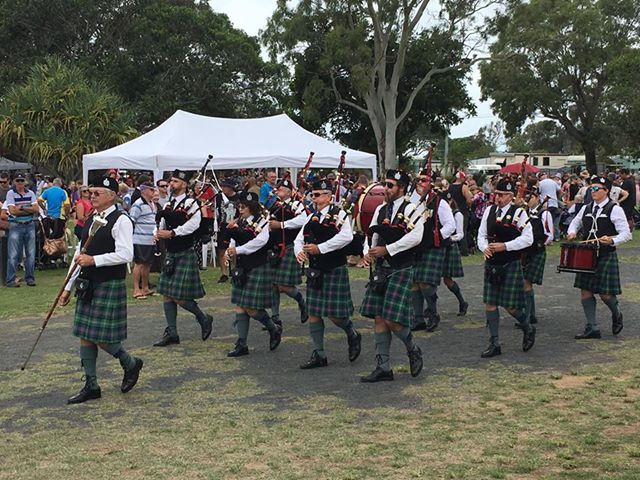 Bundaberg Caledonian Pipe Band at the Moore Park Beach Anzac Day civic service.