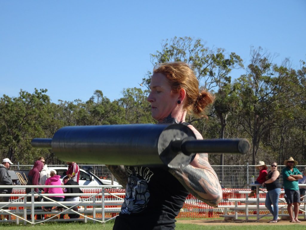 Rachael Maher tackles the log lift in the Agrotrend Strongman competition.