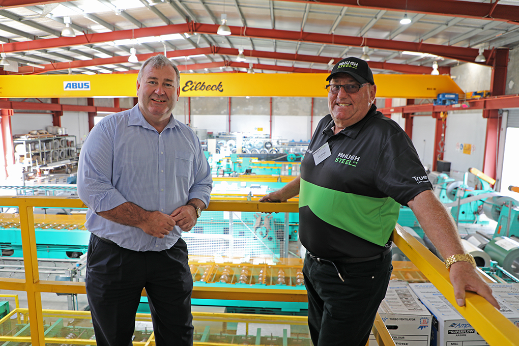 Mayor Jack Dempsey and McHugh Steel director Rob McHugh on a factory tour held during the two day Shed and Building conference