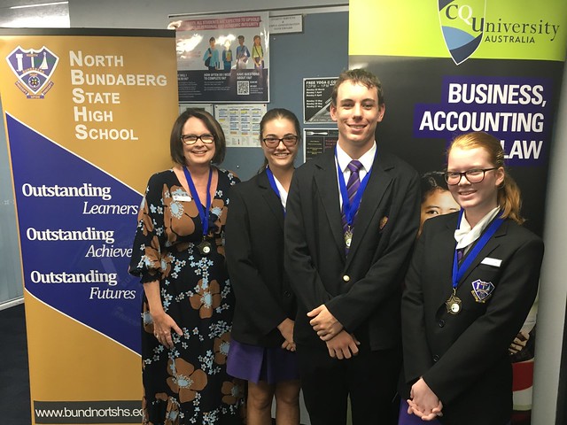 Pictured at CQUniversity Bundaberg are Keri Jensen (HOD Technologies) with Year 12 Students Billie Morgan, Jackson Paul and Isabella Murdoch