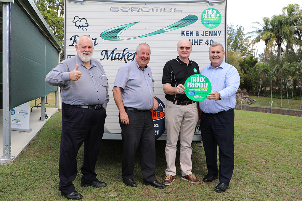 Cr Bill Trevor, Cr Steve Cooper, program founder Ken Wilson and Mayor Jack Dempsey at the national launch of the Truck Friendly Program.