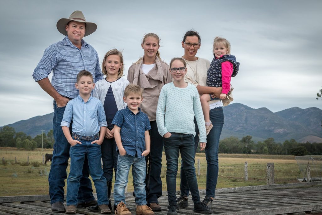 FUNDRAISER FAMILY: Robbie and Michelle Radel from CQ Dairy Fresh with their six children.