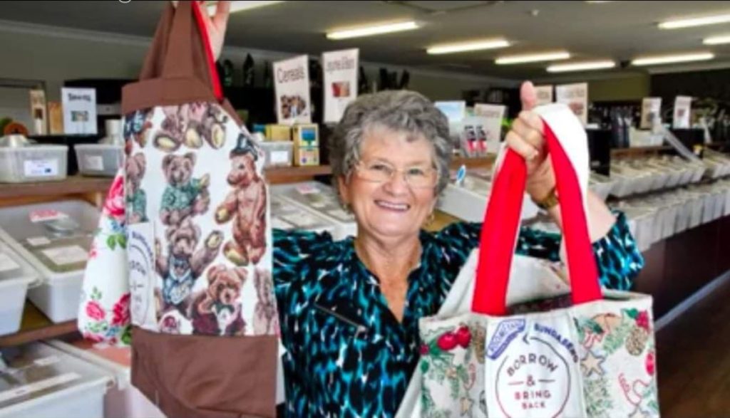 Pam Twyford has almost reached her goal of making 4670 reusable bags for Boomerang Bags Bundaberg.