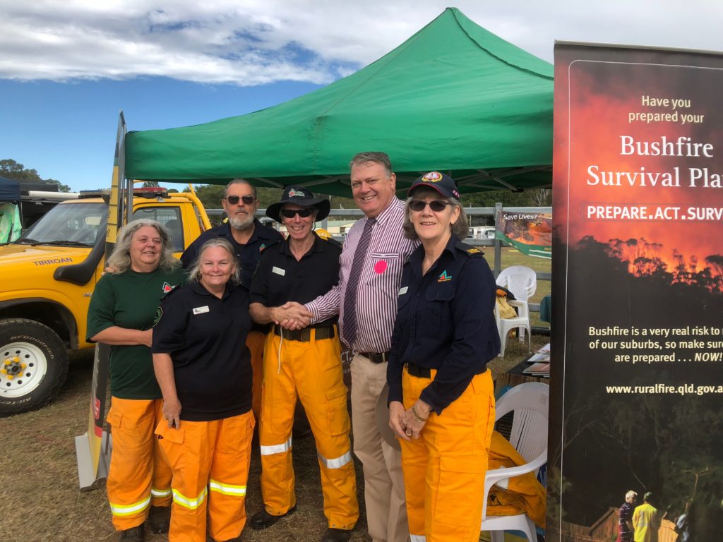 Cr Wayne Honor congratulated Rural Fire Brigade volunteers at the Gin Gin Show.