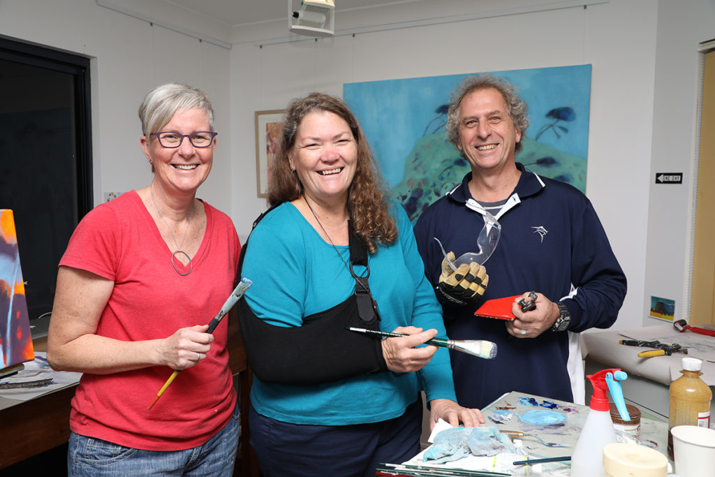 Local artists Adrienne Williams, Julie Hylands and Paul Perry are excited about the upcoming Bundaberg Art Prize.