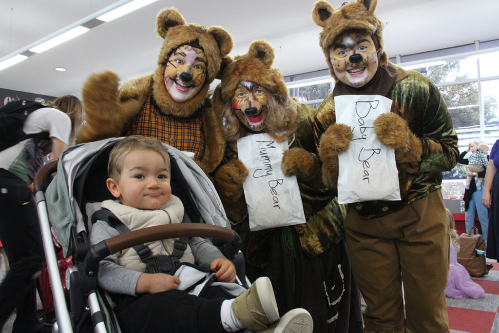 Russel Warden with the three bears at the Teddy Bear's Picnic.