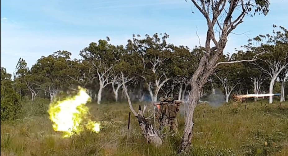 9 RQR soldier conducting live fire training with the M3 Carl Gustav 84mm medium direct fire support weapon, Wide Bay Training Area.