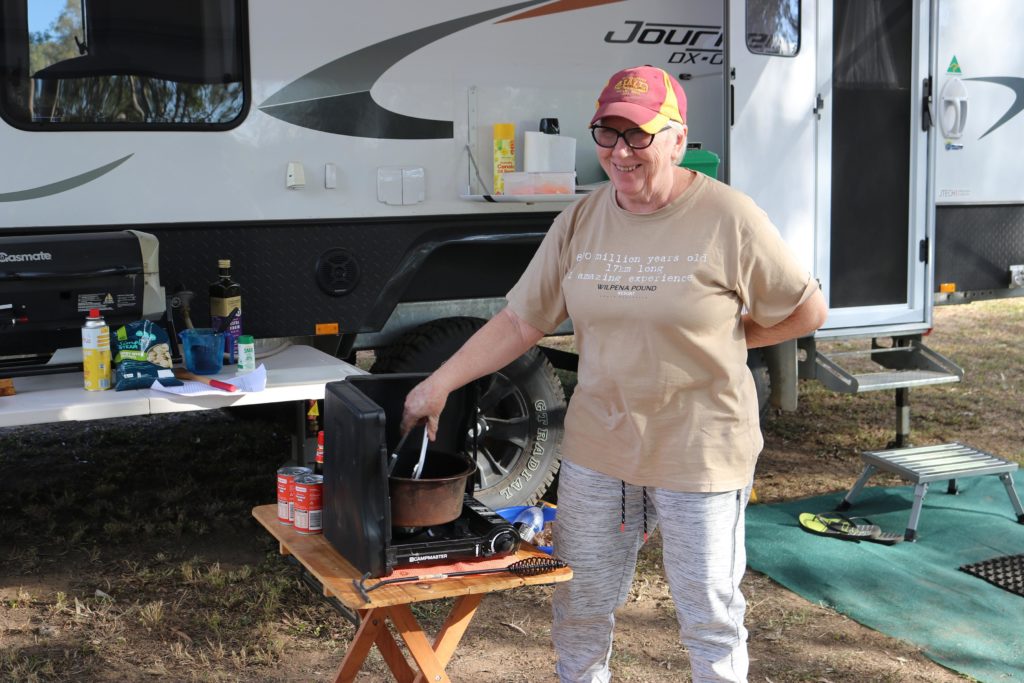 CAMP COOK OFF: Elizabeth Jones preparing her meal.