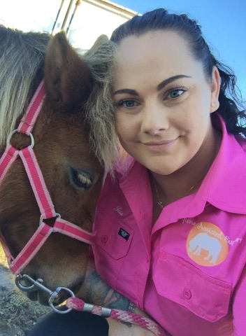 Miniature pony Honey with her handler Jessica Graham.