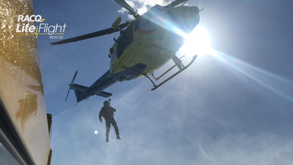 RACQ LifeFlight Rescue winch training. Courtesy RACQ LifeFlight Rescue