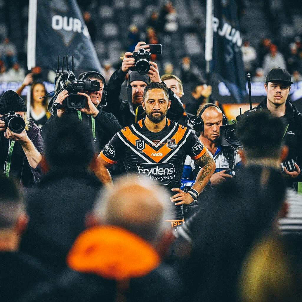 West Tigers star Benji Marshall celebrating 300 games. 