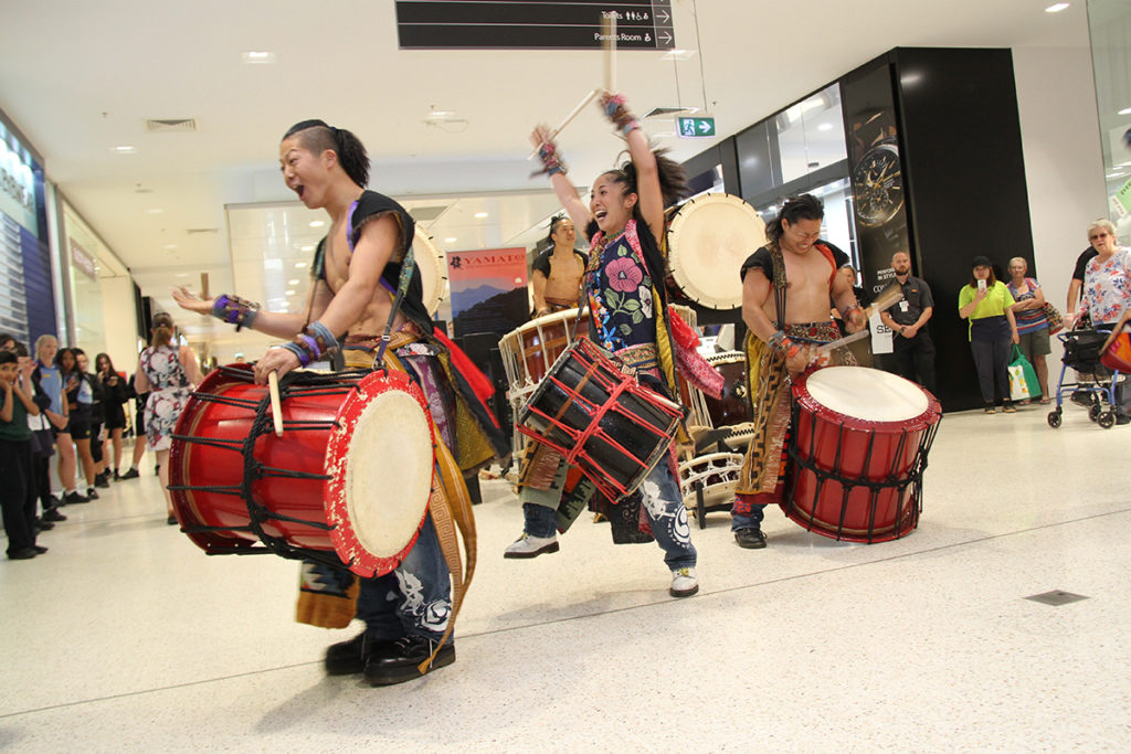 Yamato Drummers: The group performing at the Hinkler Central today.