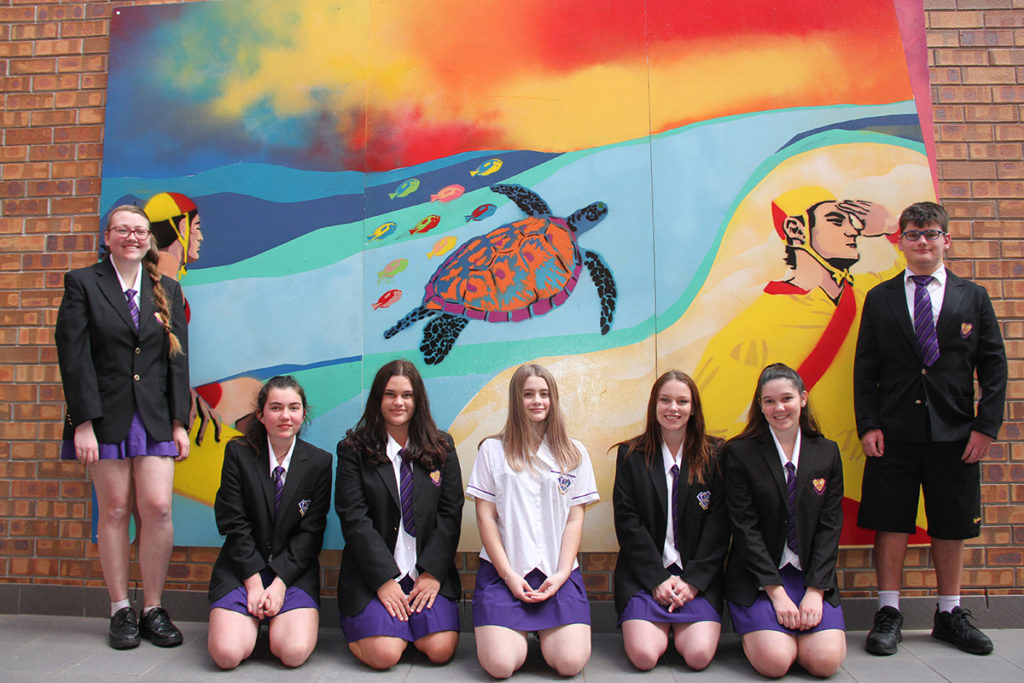 Friendly Mural: North Bundaberg High School and Bundaberg Christian College Students with their artwork at the Friendlies hospital.