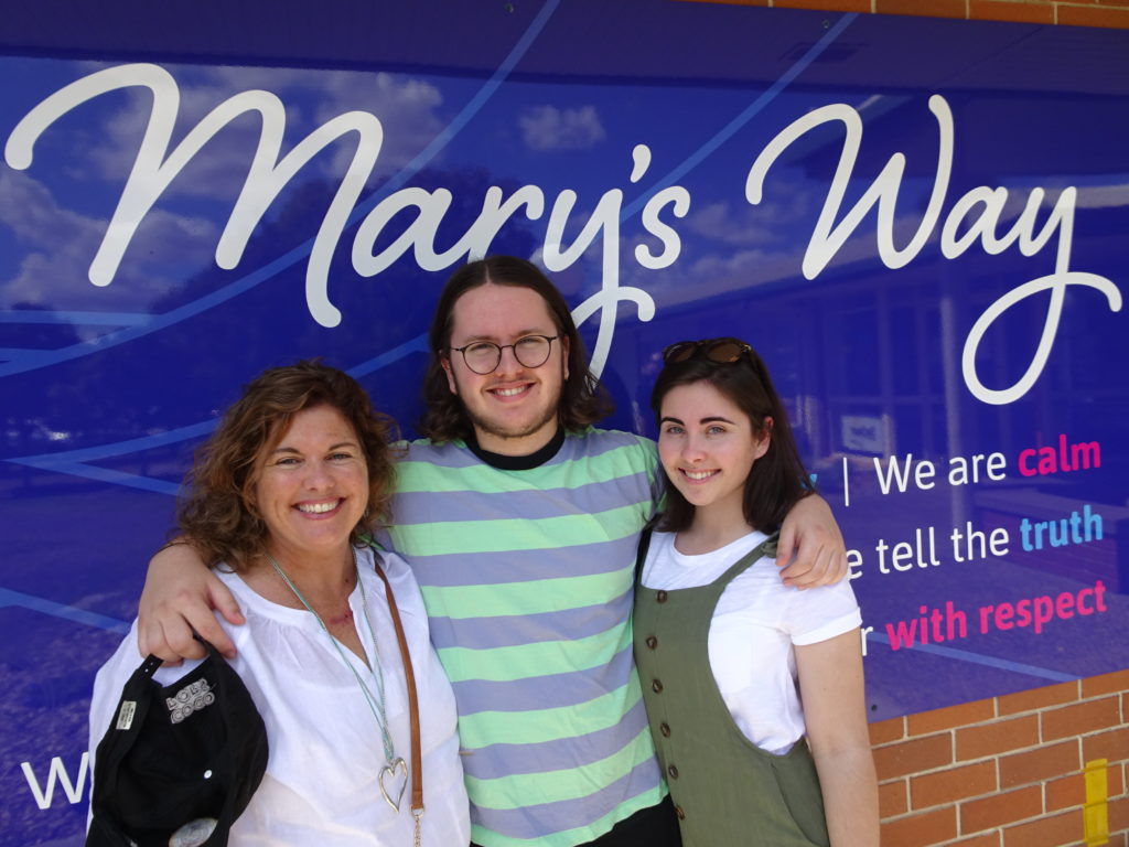 Alison Carr with her children Lachlan and Emma at the St Mary's School Fete celebrating 25 years