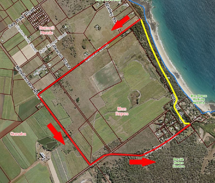 A section of the Turtle Trail (indicated in yellow) will be closed between August 5 and October 28, 2019. Cyclists are asked to detour along the above path (indicated in red).