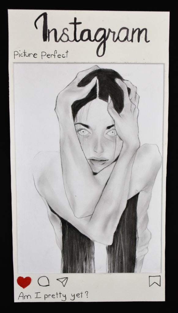 Picture Perfect- Relates to social expectations placed upon women. 'Picture Perfect’ is representative of body image on social media.