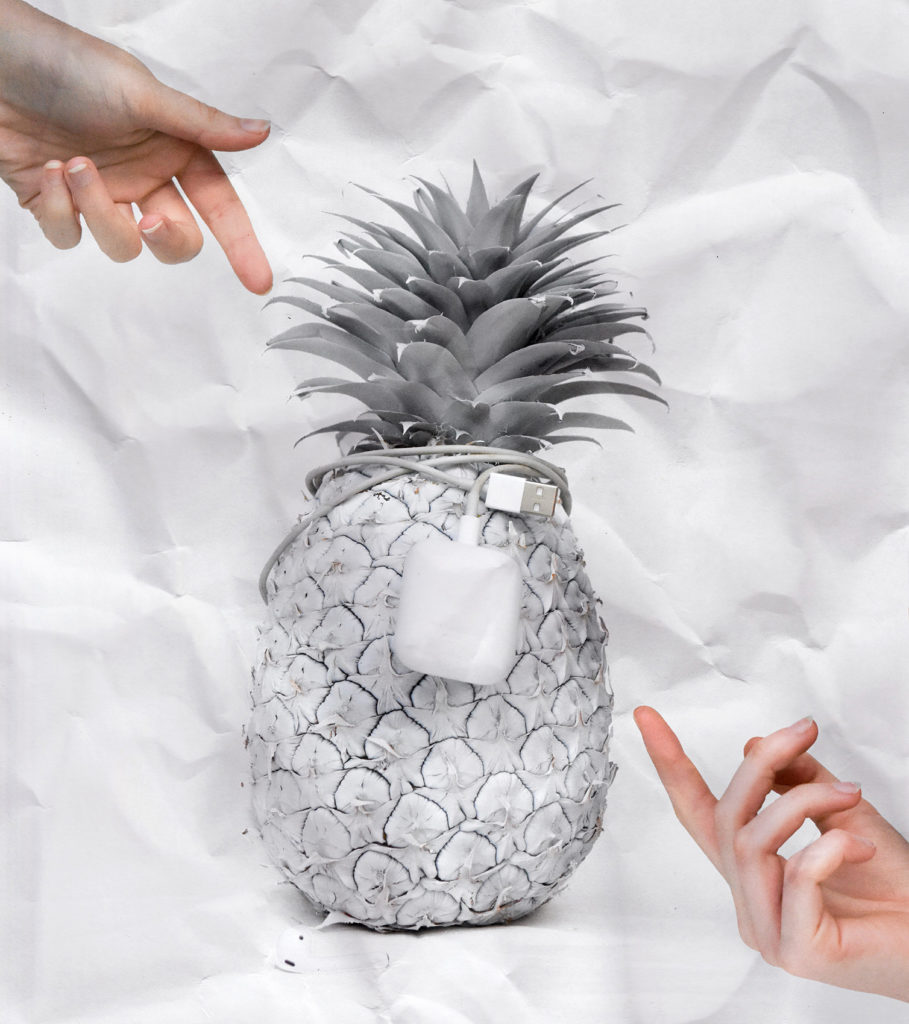 A Pear of Apples: This relates to technology and how creativity and individuality has been hidden beneath the façade created by society surrounding technology.