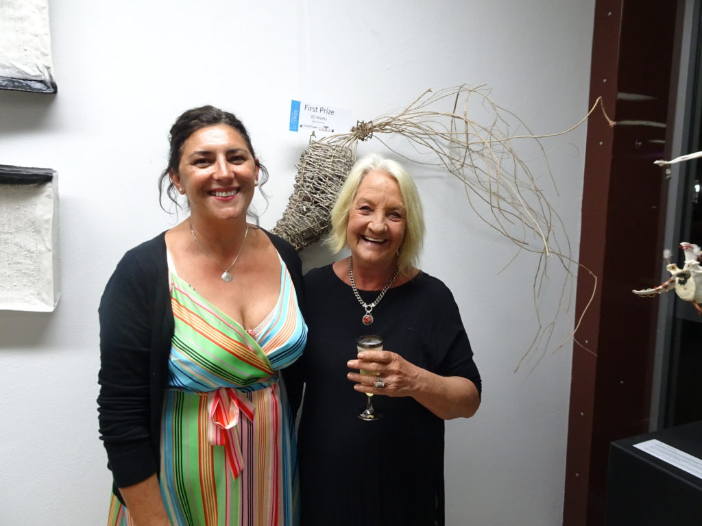Bundaberg Art Prize 3D winner Kathy Valks (right) with her winning work - Nesting Time