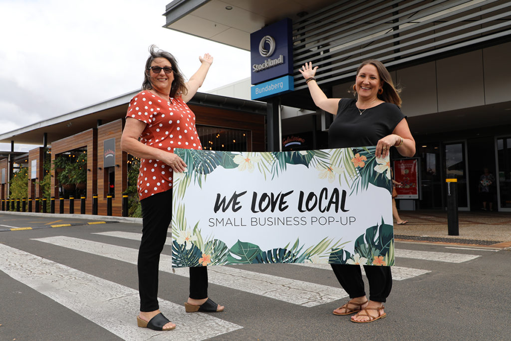 Sharon Grimsey and Anita Cooney get ready for the Stockland Bundaberg Artisan pop up markets.