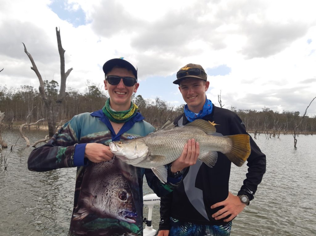 Mitchell Ethell and Matthew Smith having a great time a Lake Monduran. This was Mitchell's first ever barra!