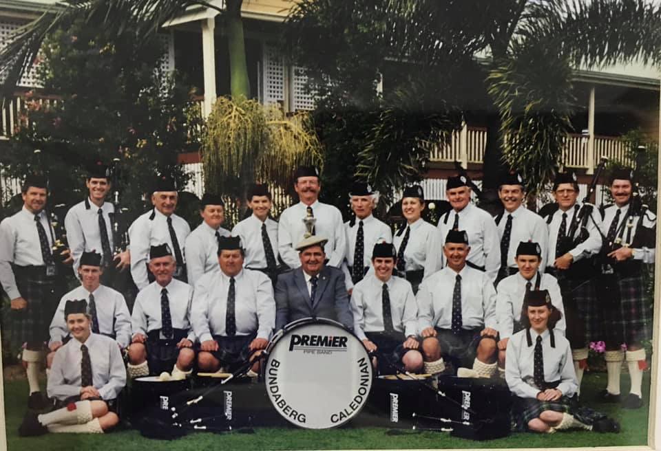 The Caledonian Pipe Band at Fairymead House in 1999.