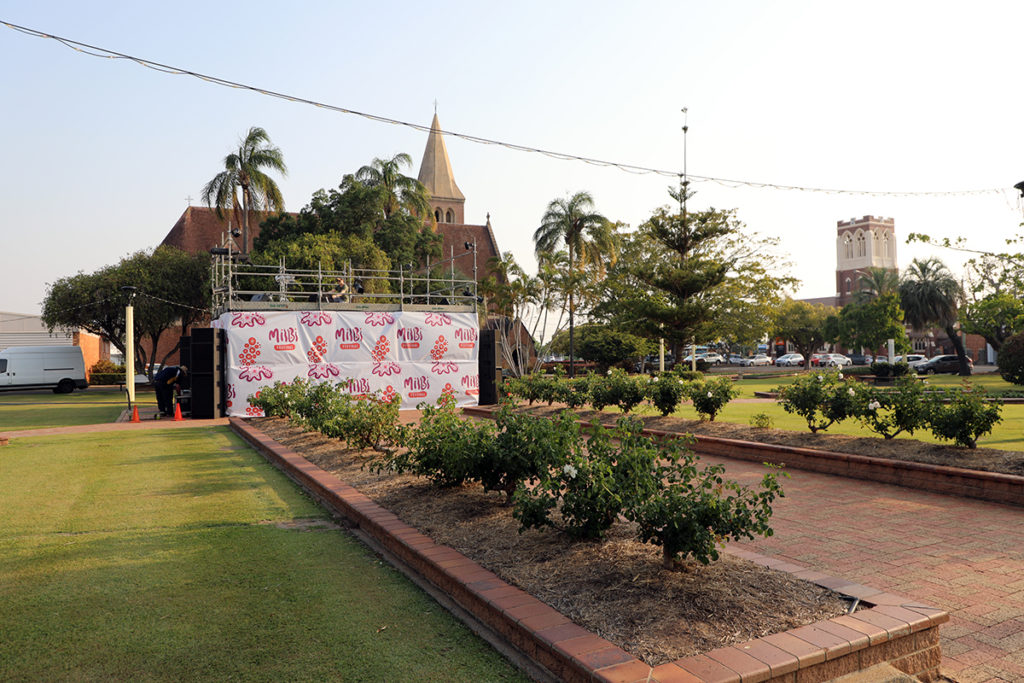 The Milbi Festival Gala Opening being set up in Buss Park. 