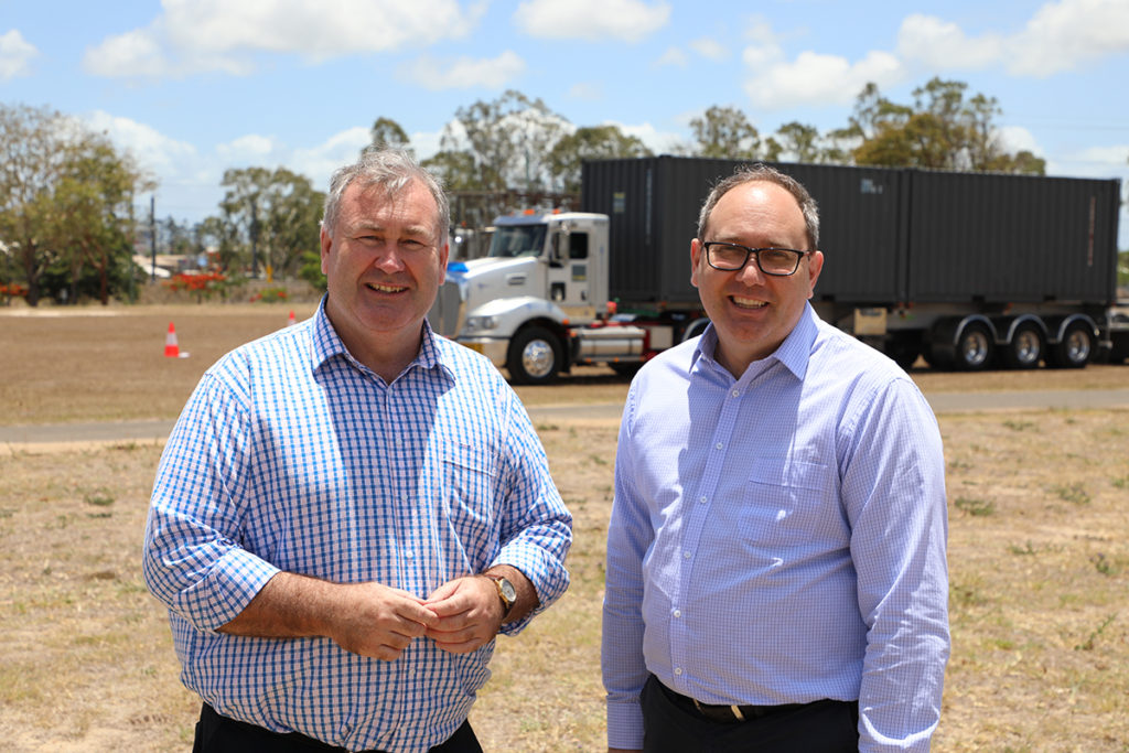 Mayor Jack Dempsey with Sal Petroccitto at the National Heavy Vehicle Regulator demonstration.