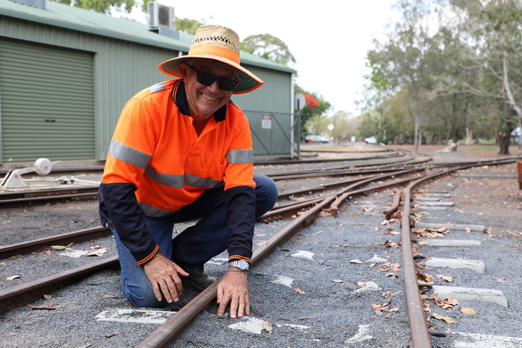 Ron Stitt maintaining the railway
