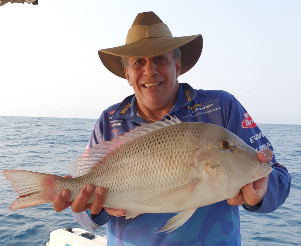 Vern Eggmolesse with the nice grass sweetlip he caught recently about 18 miles off Burnett Heads.