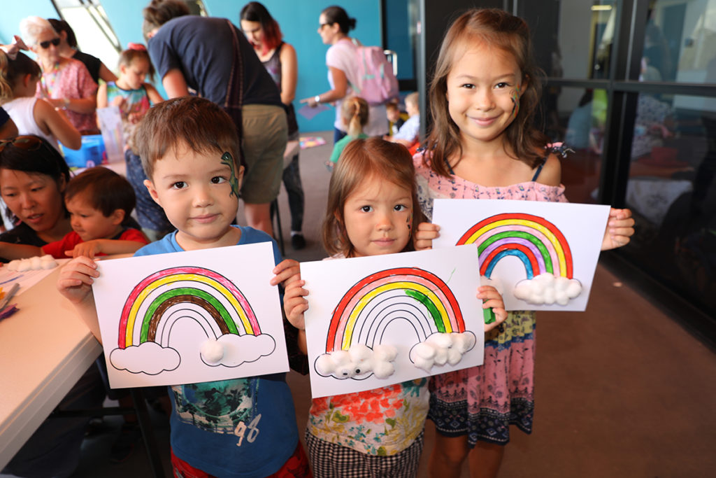 Leon, Thea and Isla Redfern at the Wacky Weather Fun Day