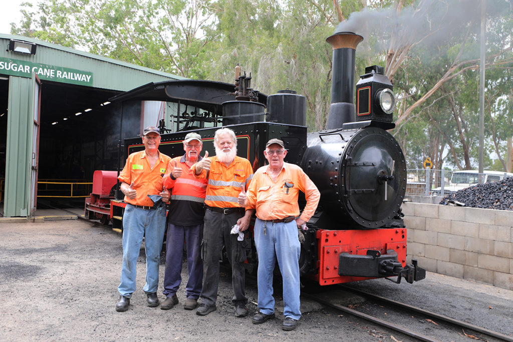 Phil Partridge, Alan Edwards, Ross Driver, Greame Timson with the Stream train at the Botanic Gardens.