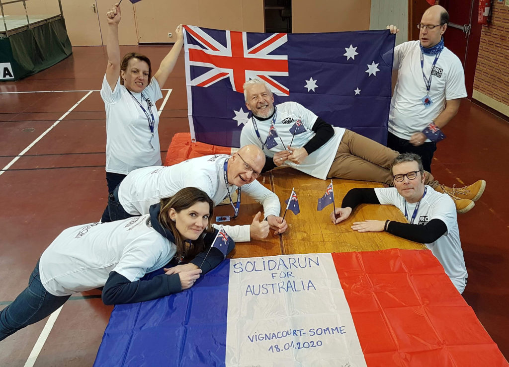 Vignacourt’s Michel Trouillet (second from left) with other members of the “Walk for Australia” expressing their strong solidarity with Australia and the Bundaberg Region. 