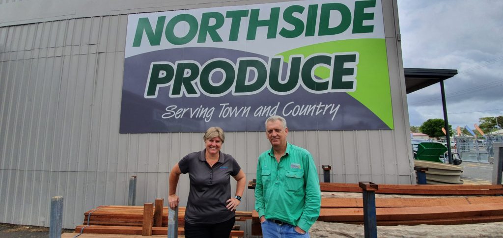 Event Manager Ainsley Gatley and Brian Gordon of Northside Produce