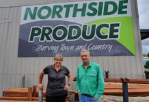 Event Manager Ainsley Gatley and Brian Gordon of Northside Produce