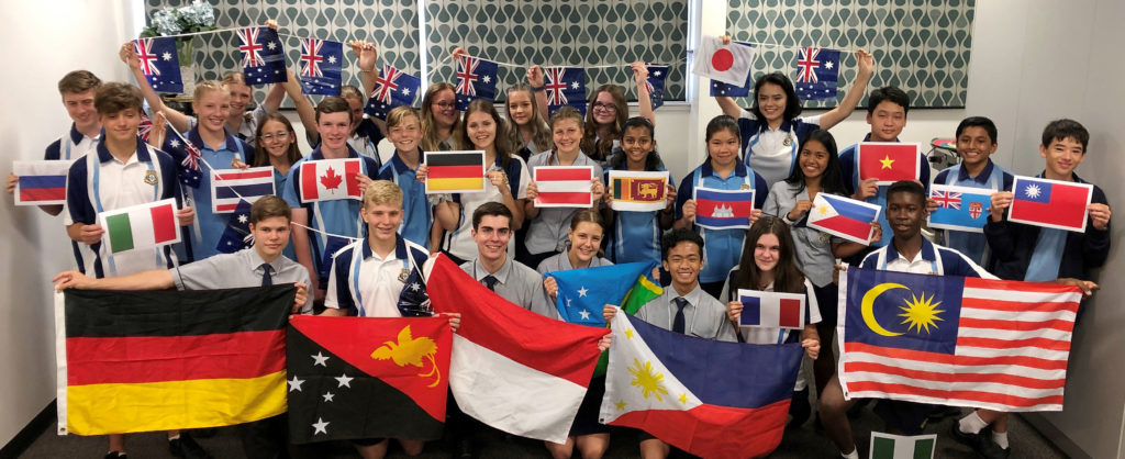 Flags of the world. Students at Bundaberg State High School who are either exchange students or from families who have resettled in Bundaberg, show flags from many of the countries represented by students at the school.