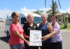 Key players in the drive to source a new community bus for Woodgate Beach residents are (from left) Pauline Greer (Secretary), Debbie Lindeberg (Woodgate Beach Hotel manager); Margaret Featherstone (President) and Julie Cleave (Hotel staff member). The hotel provided fund raising opportunities and its older commuter bus for the extended use of Woodgate Beach residents while the new bus is currently on order.