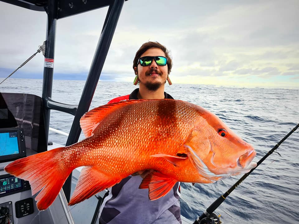 Jay Balazs with the cracker red emperor he caught off Burnett heads recently.