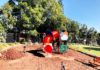 Work is progressing on the installation of the new play equipment.